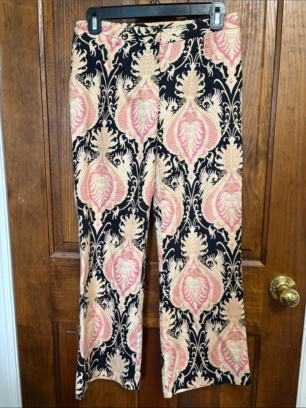 Trina Turk Black Floral Damask Ankle Pants with Pink & Cream Print